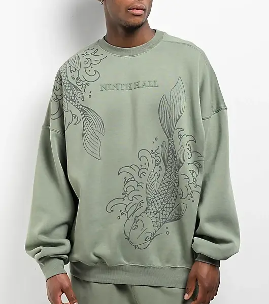 Koi Pond Green Ninth Hall Oversized Crewneck Sweatshirt