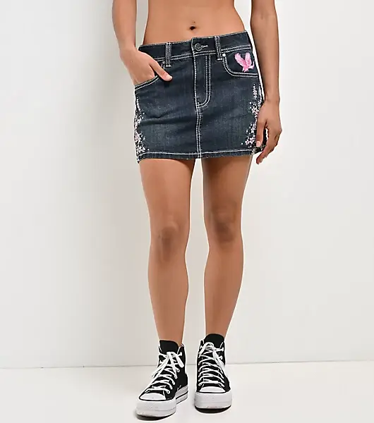 Ninth Hall Alyssia Cherry Blossom Blue Wash Mini Skirt