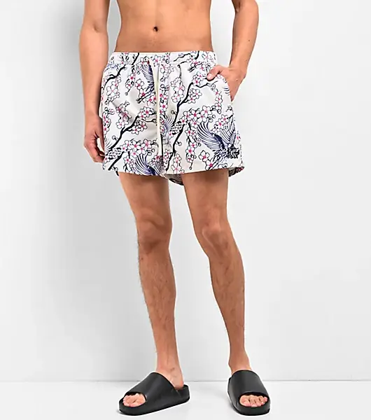 Ninth Hall Blossom Crane White Board Shorts (1)