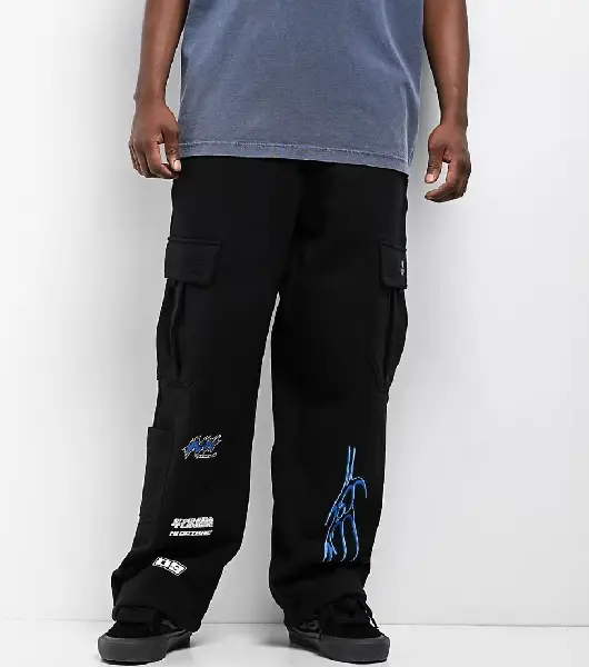Ninth Hall Fast Lane Black Baggy Cargo Sweatpants