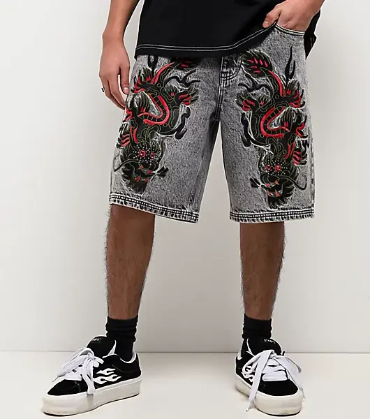 Ninth Hall Waylay Dragon Grey Wash Denim Shorts (6)